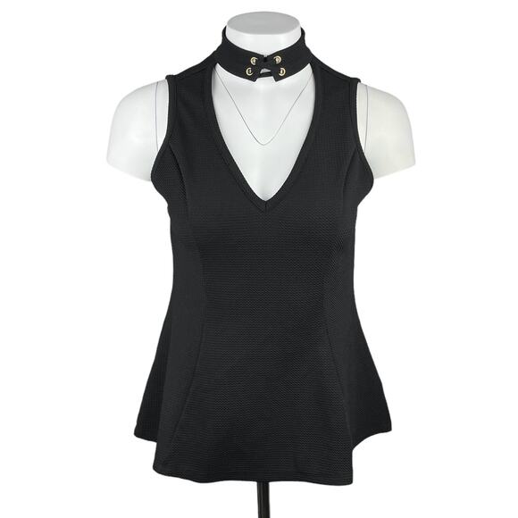 GUESS Peplum Textured Tie Neck V Neck Top Sz Small - Picture 1 of 4